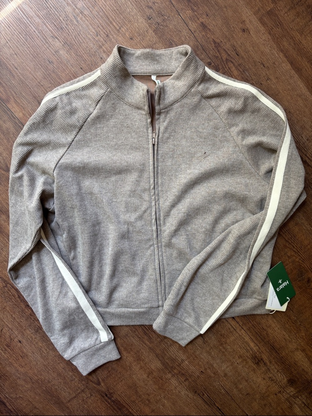 HALARA Beige COZY  Ribbed Zip-Up track JACKET NWT size XL